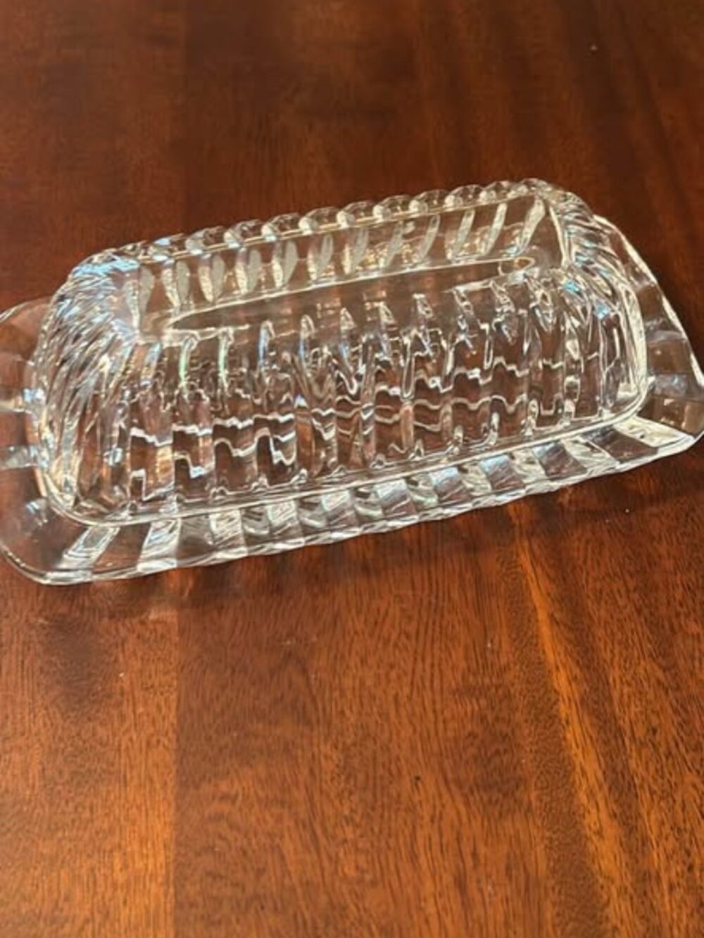 Vintage Glass Crystal Butter Dish with Lid